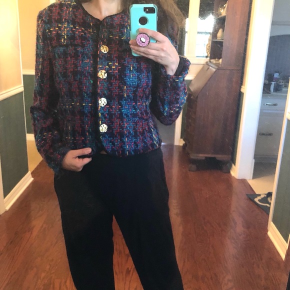 Pamela B plaid vintage blazer with gold buttons - Picture 2 of 9